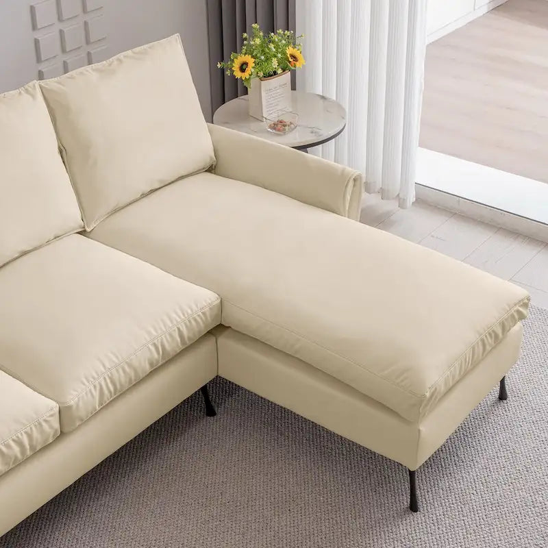 Divano Sezionale a L con Chaise Reversibile - Similpelle Beige