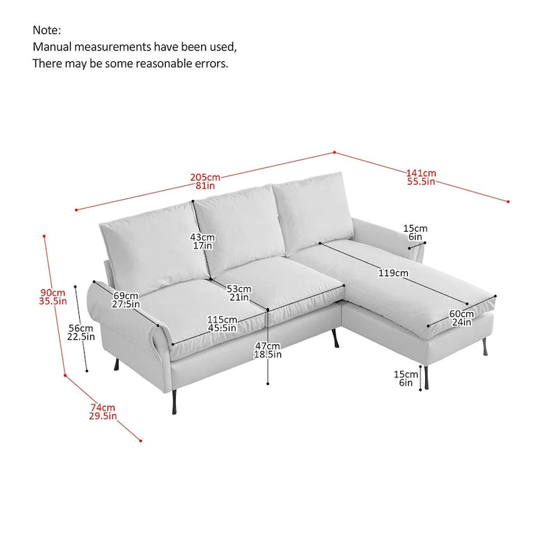 Divano Sezionale a L con Chaise Reversibile - Similpelle Beige