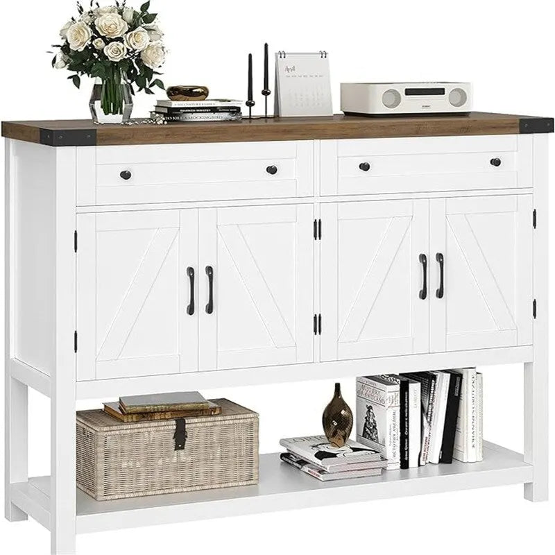 Credenza a buffet rustica con 2 cassetti, 2 ante e ripiani aperti - 47W