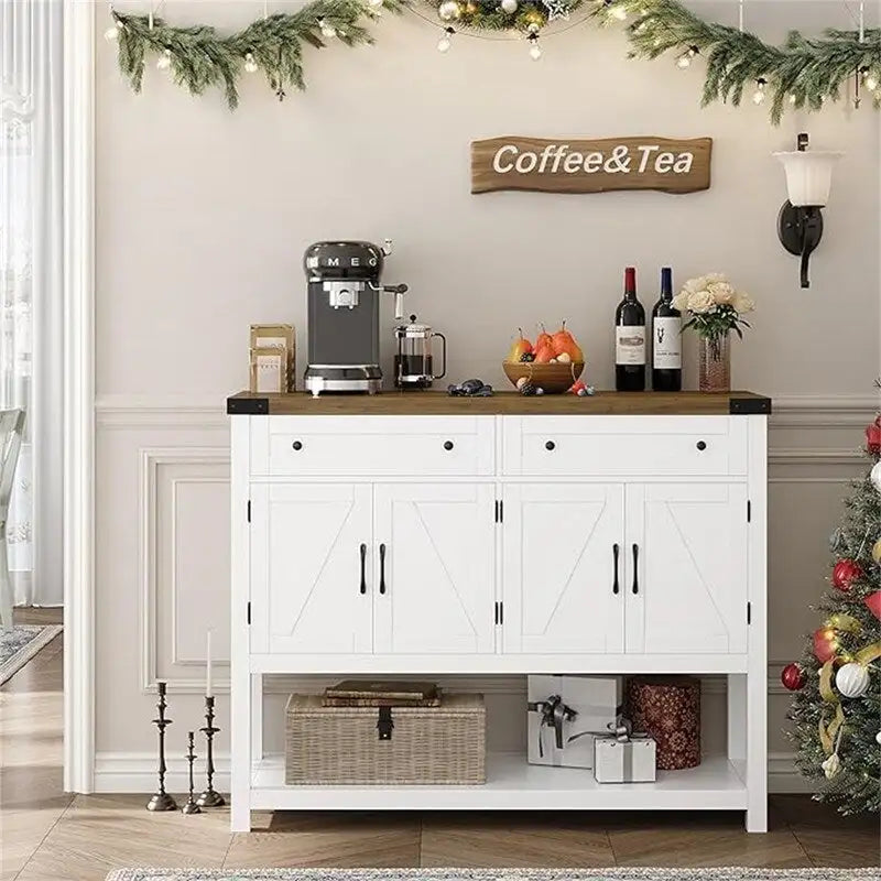 Credenza a buffet rustica con 2 cassetti, 2 ante e ripiani aperti - 47W