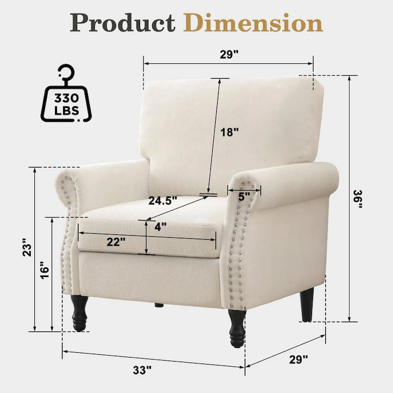 Poltrona accent imbottita con finitura borchiata e gambe in legno - Set da 2