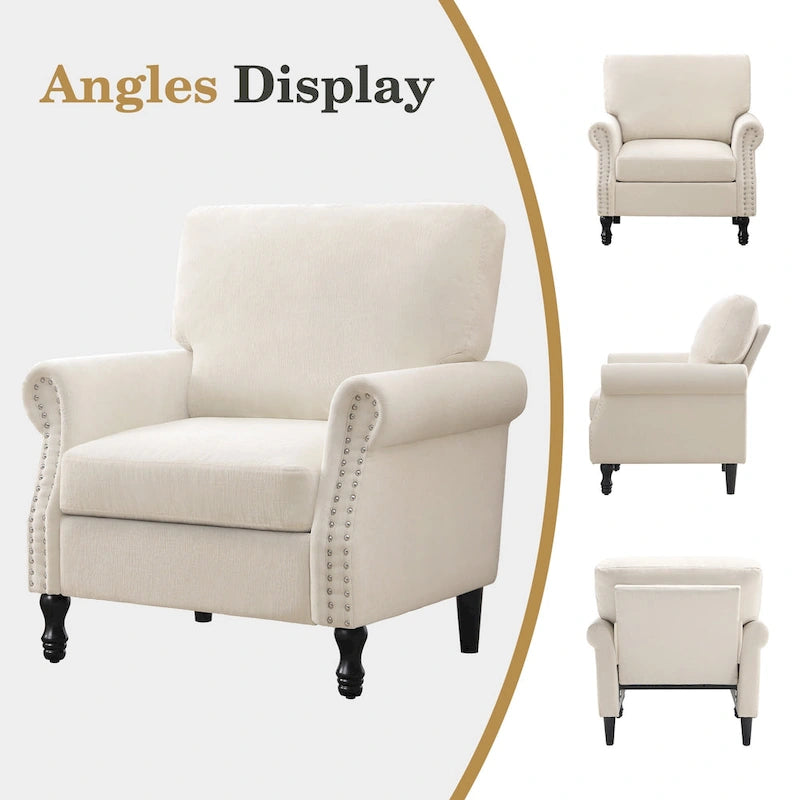 Poltrona accent imbottita con finitura borchiata e gambe in legno - Set da 2