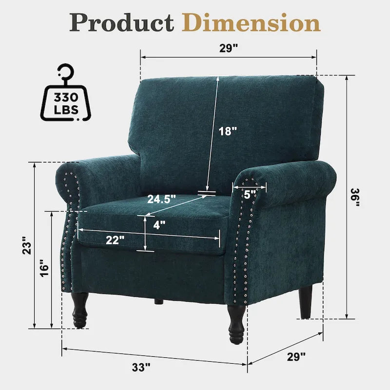Poltrona accent imbottita con finitura borchiata e gambe in legno - Set da 2