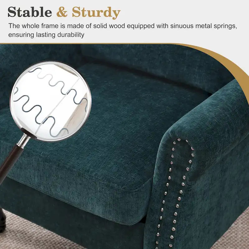Poltrona accent imbottita con finitura borchiata e gambe in legno - Set da 2