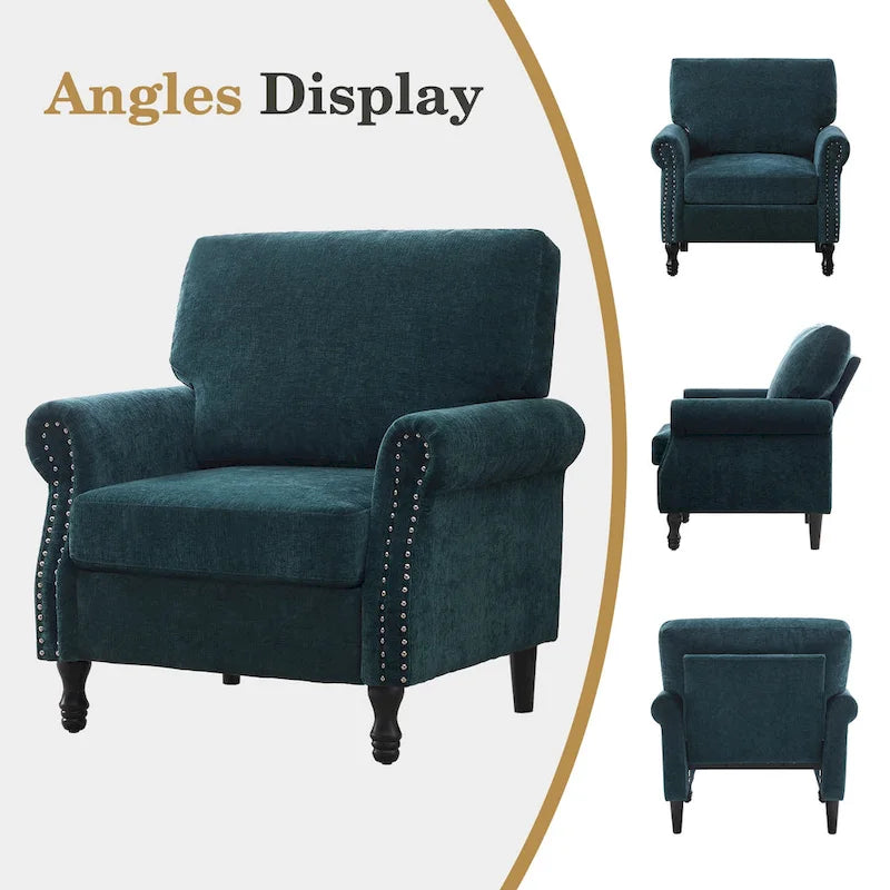 Poltrona accent imbottita con finitura borchiata e gambe in legno - Set da 2