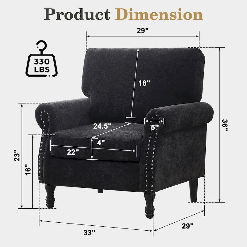 Poltrona accent imbottita con finitura borchiata e gambe in legno - Set da 2