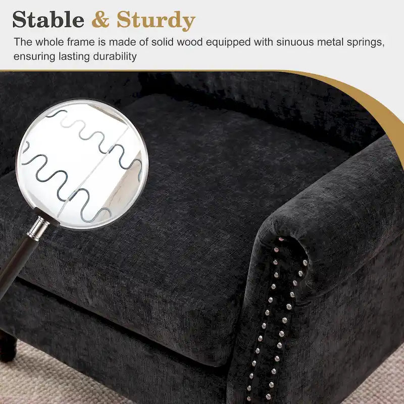 Poltrona accent imbottita con finitura borchiata e gambe in legno - Set da 2