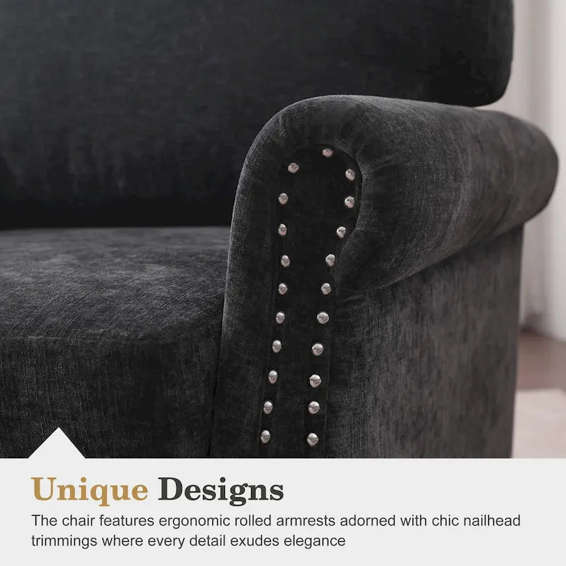 Poltrona accent imbottita con finitura borchiata e gambe in legno - Set da 2